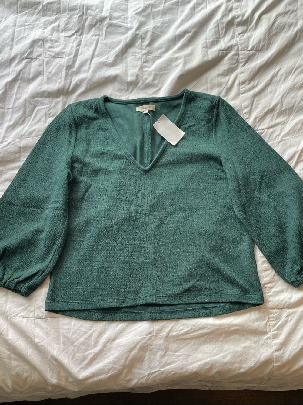 Madewell Deep Forest V-Neck Textured Sweater Size Medium - Picture 3 of 5